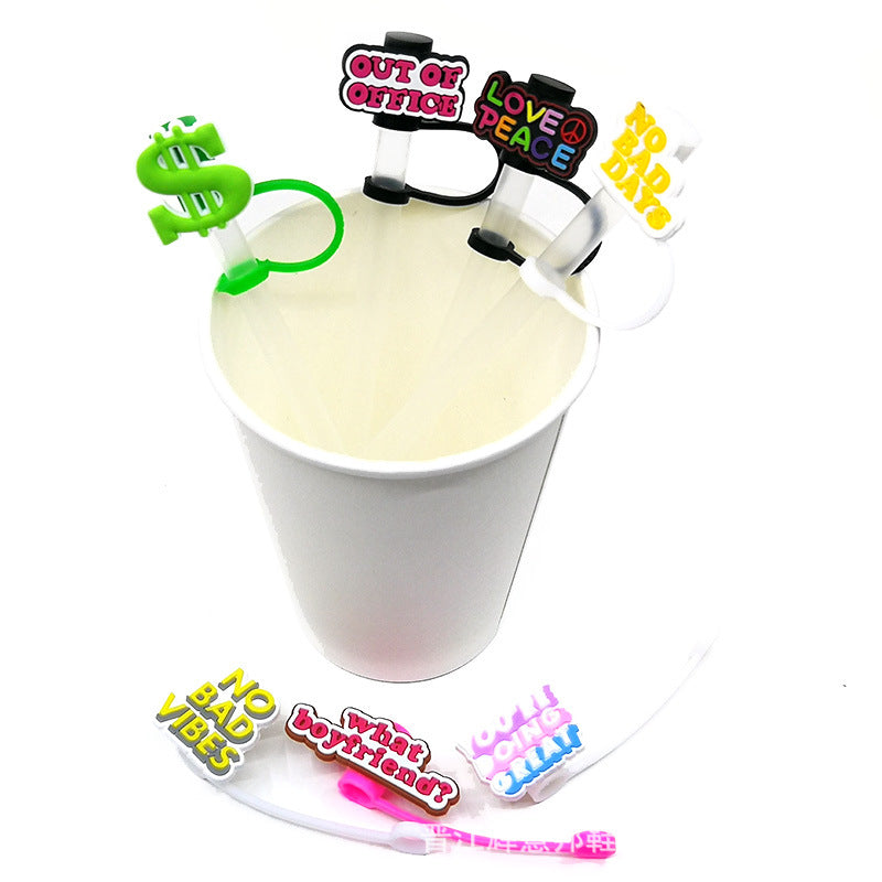 Wholesale 10PCS BOO Creative Logo Silicone Straw Tube Cap Straw Decoration
